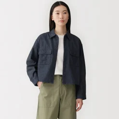 New Muji Chaqueta camisera ligera de tejido vaquero y mezcla de kapok para mujer Azul Marino Oscuro