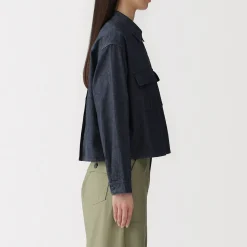 New Muji Chaqueta camisera ligera de tejido vaquero y mezcla de kapok para mujer Azul Marino Oscuro