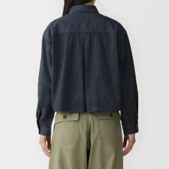 New Muji Chaqueta camisera ligera de tejido vaquero y mezcla de kapok para mujer Azul Marino Oscuro