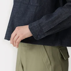 New Muji Chaqueta camisera ligera de tejido vaquero y mezcla de kapok para mujer Azul Marino Oscuro