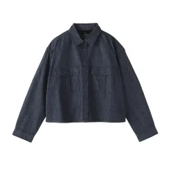 New Muji Chaqueta camisera ligera de tejido vaquero y mezcla de kapok para mujer Azul Marino Oscuro