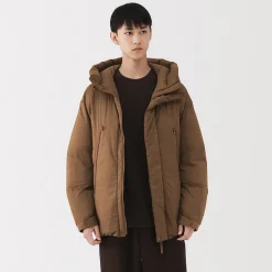 Outlet Muji Chaqueta con capucha de plumón para hombre – Marrón moka Marrón Moca