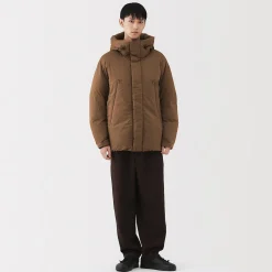 Outlet Muji Chaqueta con capucha de plumón para hombre – Marrón moka Marrón Moca