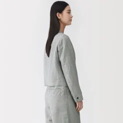 Sale Muji Chaqueta corta con patrón de espina de pez de mezcla de lino para mujer Gris