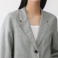 Sale Muji Chaqueta corta con patrón de espina de pez de mezcla de lino para mujer Gris