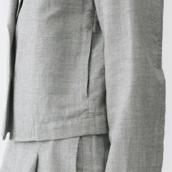 Sale Muji Chaqueta corta con patrón de espina de pez de mezcla de lino para mujer Gris