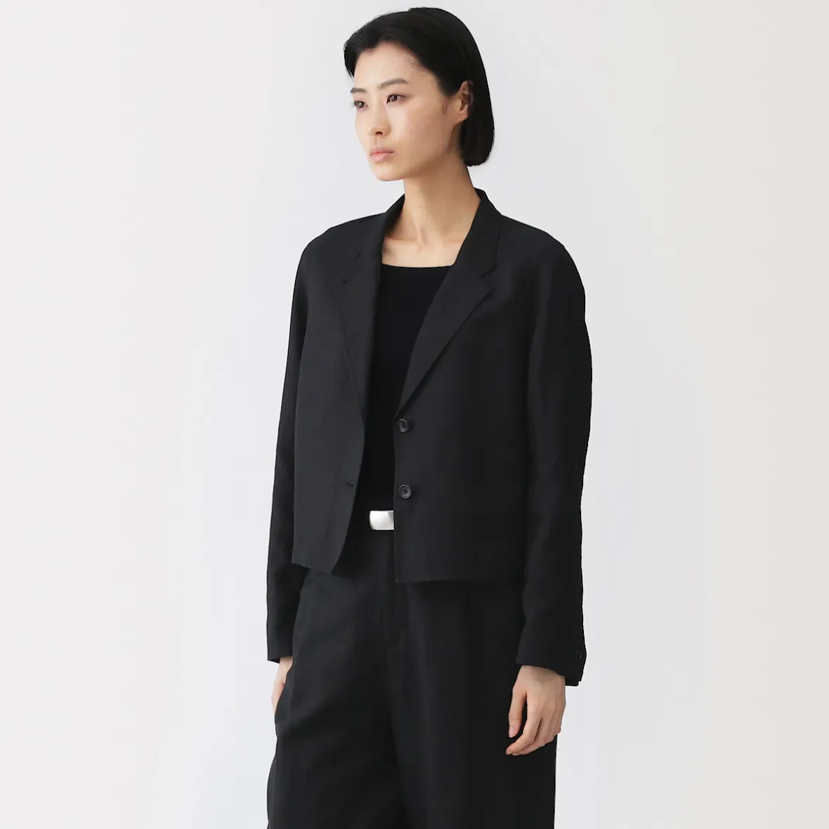 Clearance Muji Chaqueta corta de lino y lyocell para mujer