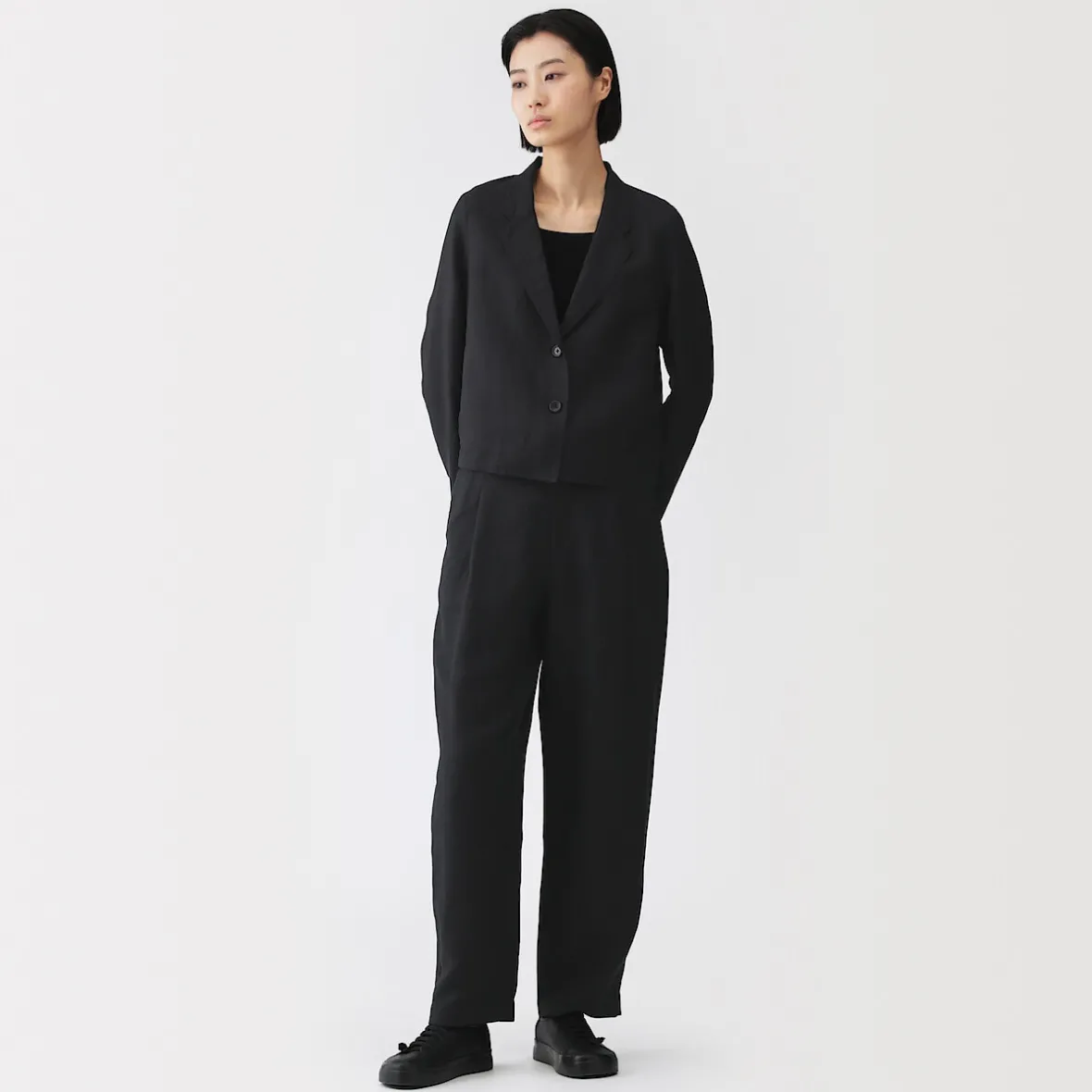 Clearance Muji Chaqueta corta de lino y lyocell para mujer
