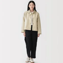 Online Muji Chaqueta de pana con cuello alto repelente al agua para mujer