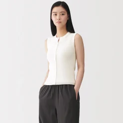 Outlet Muji Chaqueta sin mangas de algodón orgánico de alta torsión para mujer