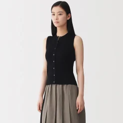 Outlet Muji Chaqueta sin mangas de algodón orgánico de alta torsión para mujer