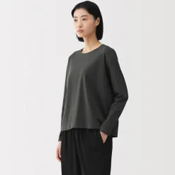 Hot Muji Comiseta de manga larga, ajuste holgado y punto de algodón para mujer