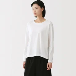 Hot Muji Comiseta de manga larga, ajuste holgado y punto de algodón para mujer