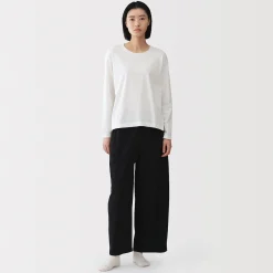 Hot Muji Comiseta de manga larga, ajuste holgado y punto de algodón para mujer