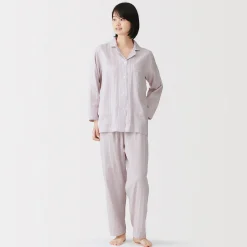 Clearance Muji Conjunto de pijama de manga larga de gasa doble para mujer