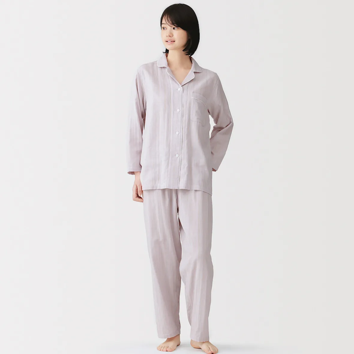 Clearance Muji Conjunto de pijama de manga larga de gasa doble para mujer