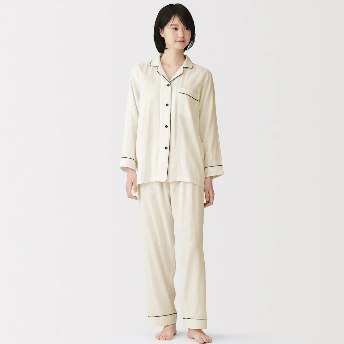 Clearance Muji Conjunto de pijama de manga larga de gasa doble para mujer