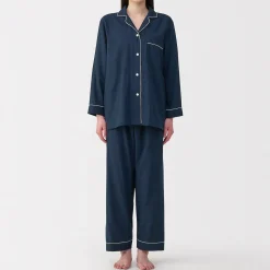 Clearance Muji Conjunto de pijama de manga larga de gasa doble para mujer