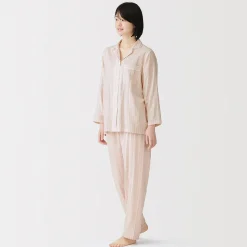Clearance Muji Conjunto de pijama de manga larga de gasa doble para mujer