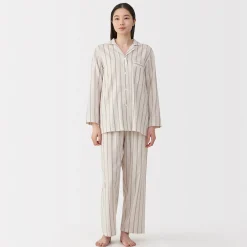 Clearance Muji Conjunto de pijama de manga larga de gasa doble para mujer