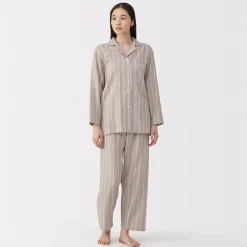 Clearance Muji Conjunto de pijama de manga larga de gasa doble para mujer
