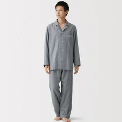 Muji Conjunto de pijama de manga larga de gasa doble para hombre