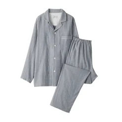 Muji Conjunto de pijama de manga larga de gasa doble para hombre