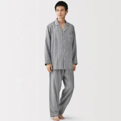 Muji Conjunto de pijama de manga larga de gasa doble para hombre