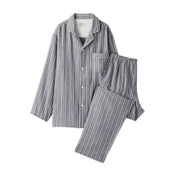 Muji Conjunto de pijama de manga larga de gasa doble para hombre