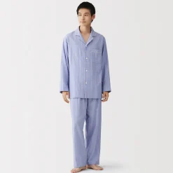 Muji Conjunto de pijama de manga larga de gasa doble para hombre