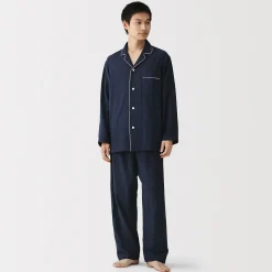 Muji Conjunto de pijama de manga larga de gasa doble para hombre