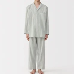 Muji Conjunto de pijama de manga larga de gasa doble para hombre