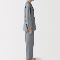 Muji Conjunto de pijama de manga larga de gasa doble para hombre