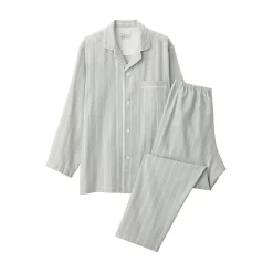 Muji Conjunto de pijama de manga larga de gasa doble para hombre