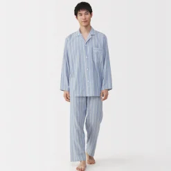 Muji Conjunto de pijama de manga larga de gasa doble para hombre