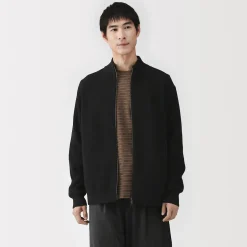 Best Muji Cárdigan acanalado con cremallera en mezcla de algodón para hombre