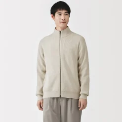 Best Muji Cárdigan acanalado con cremallera en mezcla de algodón para hombre