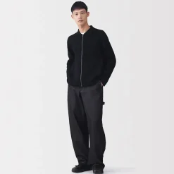 Outlet Muji Cárdigan con cremallera y cuello de canalé de punto milano de algodón para hombre