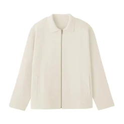 Outlet Muji Cárdigan con cremallera y cuello de canalé de punto milano de algodón para hombre
