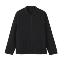 Outlet Muji Cárdigan con cremallera y cuello de canalé de punto milano de algodón para hombre