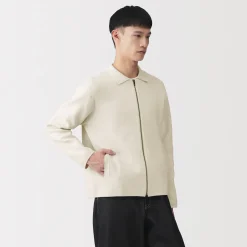 Outlet Muji Cárdigan con cremallera y cuello de canalé de punto milano de algodón para hombre