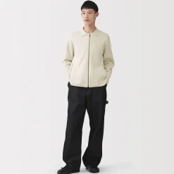 Outlet Muji Cárdigan con cremallera y cuello de canalé de punto milano de algodón para hombre