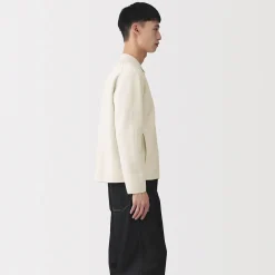 Outlet Muji Cárdigan con cremallera y cuello de canalé de punto milano de algodón para hombre
