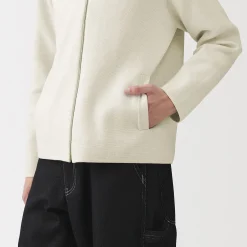 Outlet Muji Cárdigan con cremallera y cuello de canalé de punto milano de algodón para hombre