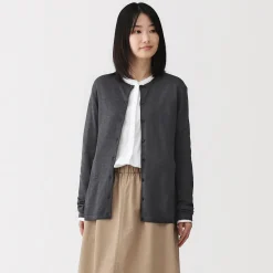 Online Muji Cárdigan con cuello redondo de mezcla de fibras de soja para mujer
