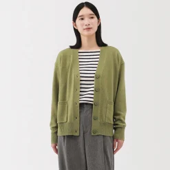 Discount Muji Cárdigan de punto con cuello en V mediano para mujer