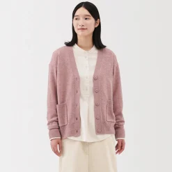 Discount Muji Cárdigan de punto con cuello en V mediano para mujer