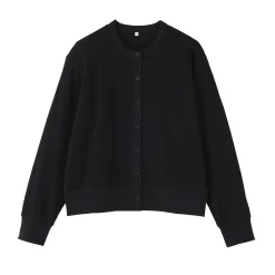 Clearance Muji Cárdigan de punto de algodón y tejido waffle con cuello redondo para mujer
