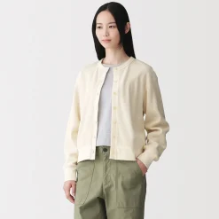 Clearance Muji Cárdigan de punto de algodón y tejido waffle con cuello redondo para mujer
