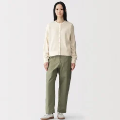 Clearance Muji Cárdigan de punto de algodón y tejido waffle con cuello redondo para mujer
